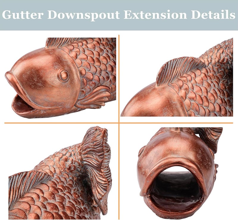Euiroet Real Koi Sculpture Gutter Diverter Rain,Eco-Friendly Resin Gutter Extender Diverter, Fish Decor Gutter Extension Downspout, Splash Block, Perfect Gutter Downspout Extension for 3"x4" Gutter - Image 3